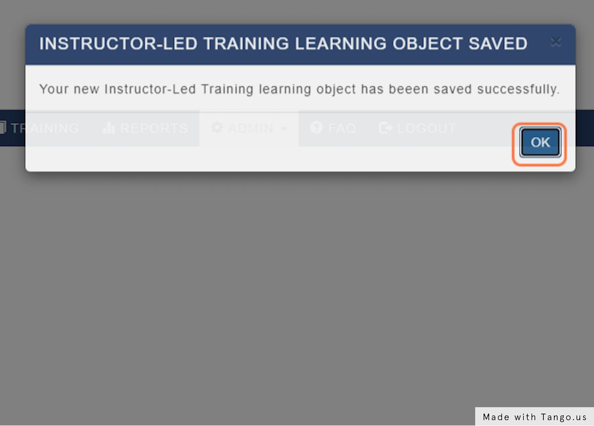 Click on OK in the confirmation modal.