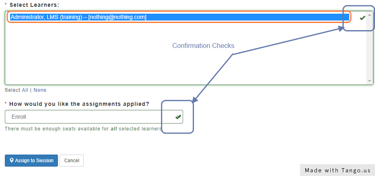Confirmation Checks will appear next to the Users when the Enrollments of waitlists have completed.