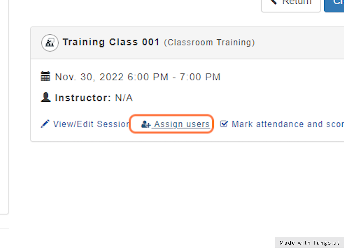 Click on "Assign users" - For the Session you wish to assign Users to