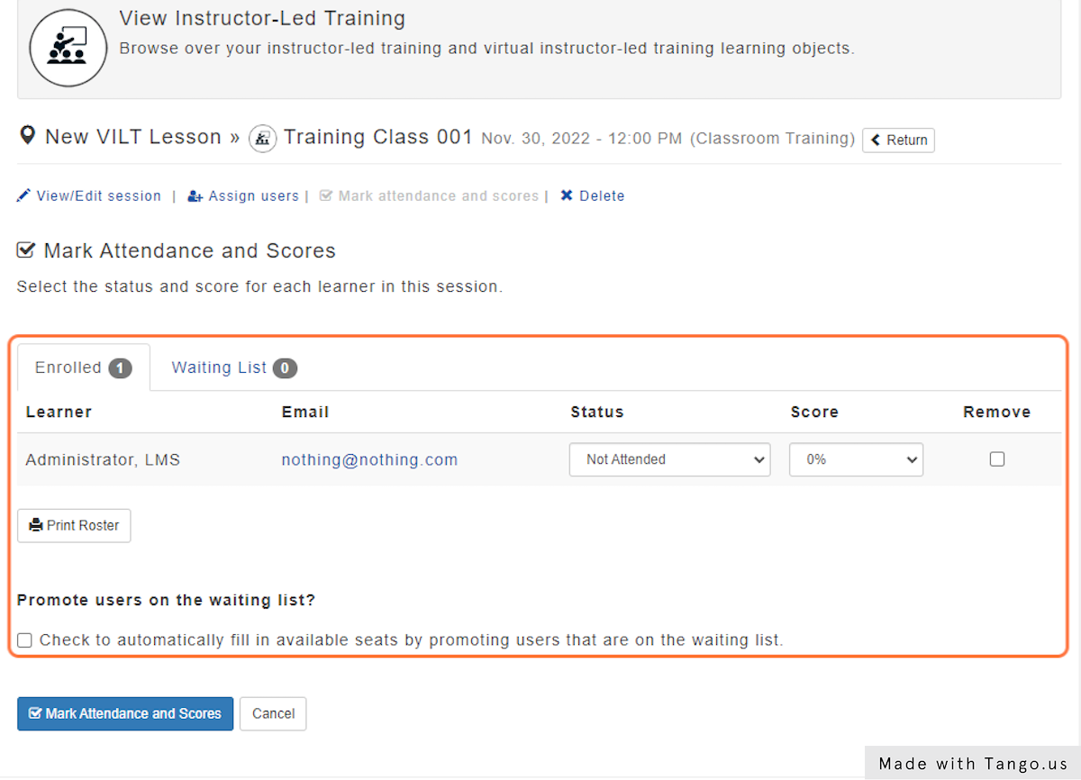 The tabs Allow you to switch between Enrolled and WaitlIst Lists. 