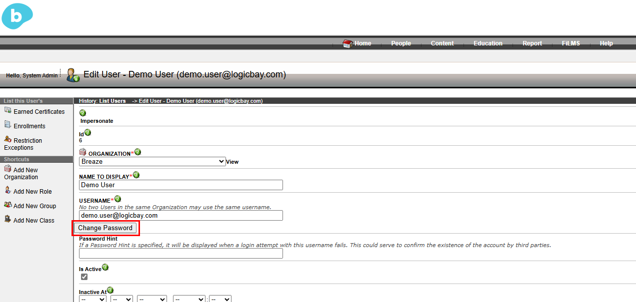 reset password change password button
