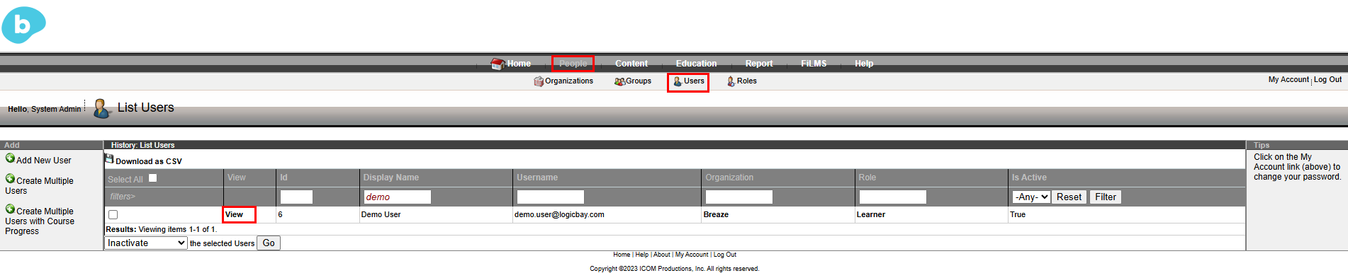 reset password search for user